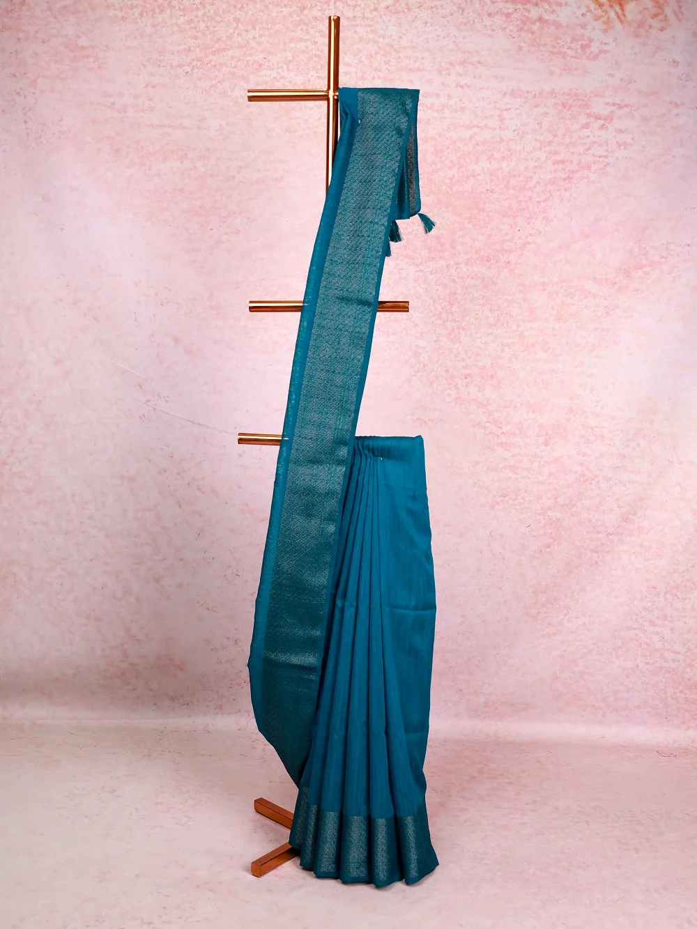Teal Blue Jute Banarasi Saree