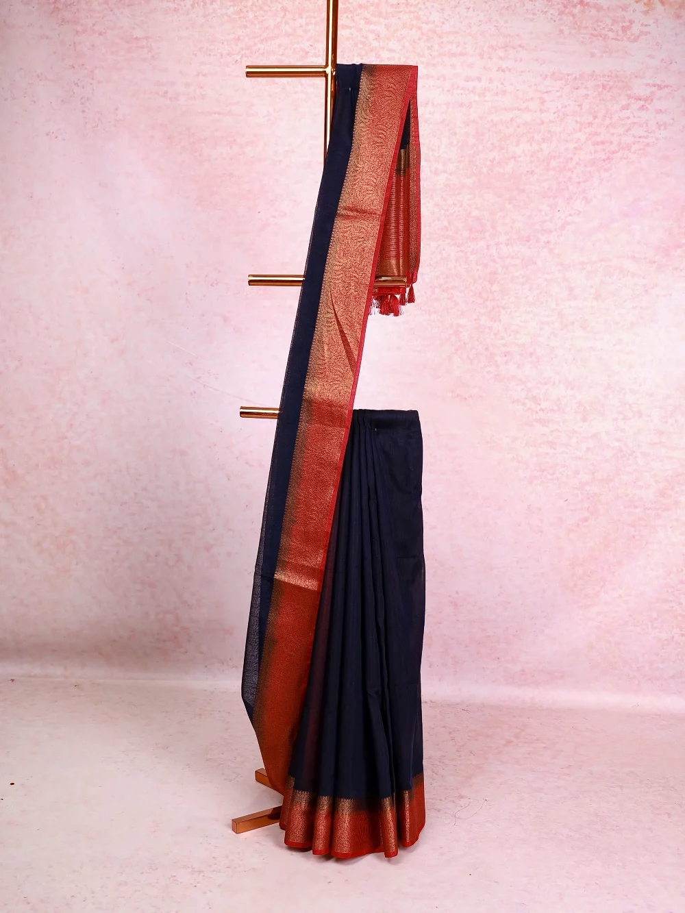 Navy Blue Semi Jute Saree