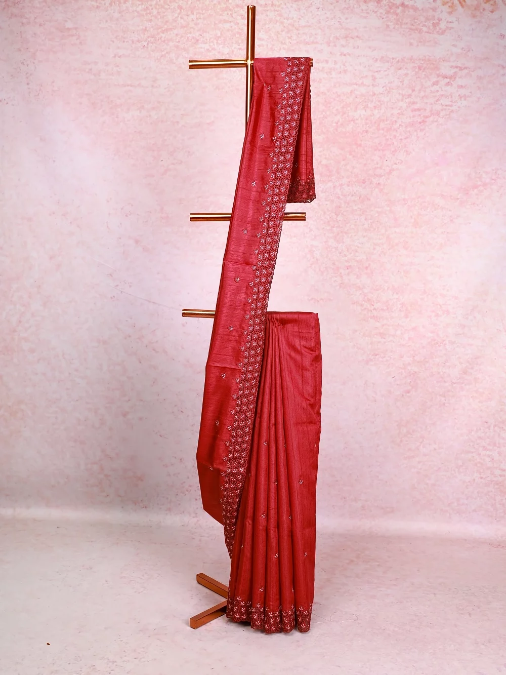 Maroon Red Tussar Jute Saree