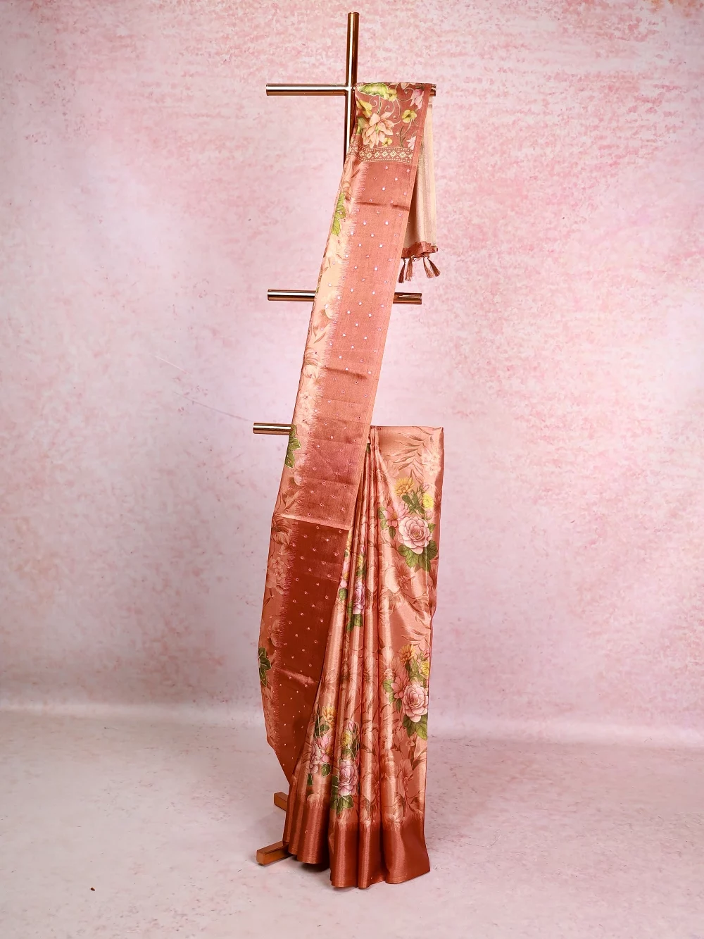 Light Peach Semi Tissue Saree