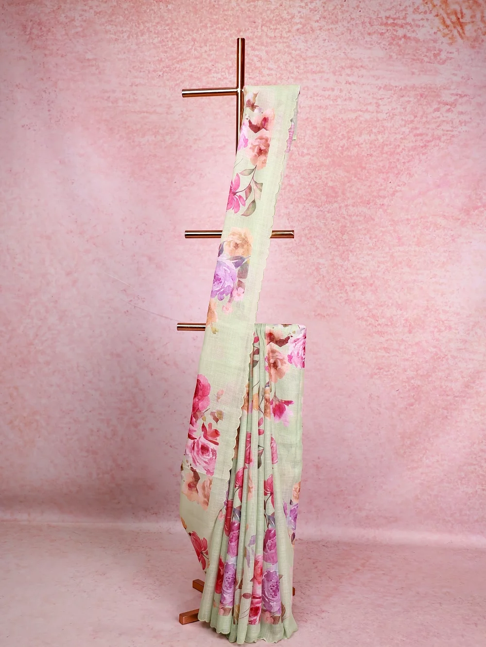 Pista Green Linen Cotton Saree