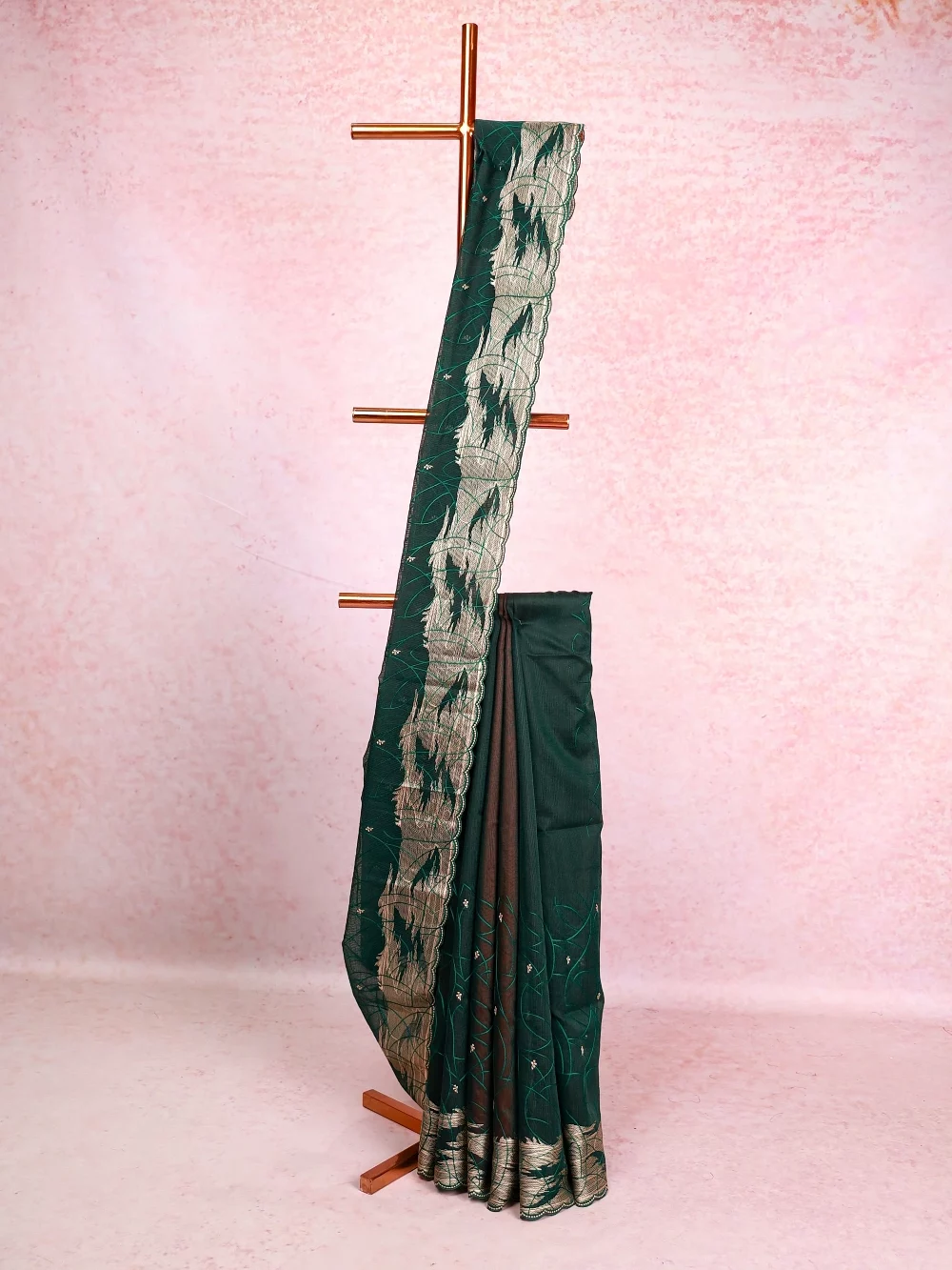 Dark Green Check Kota Saree