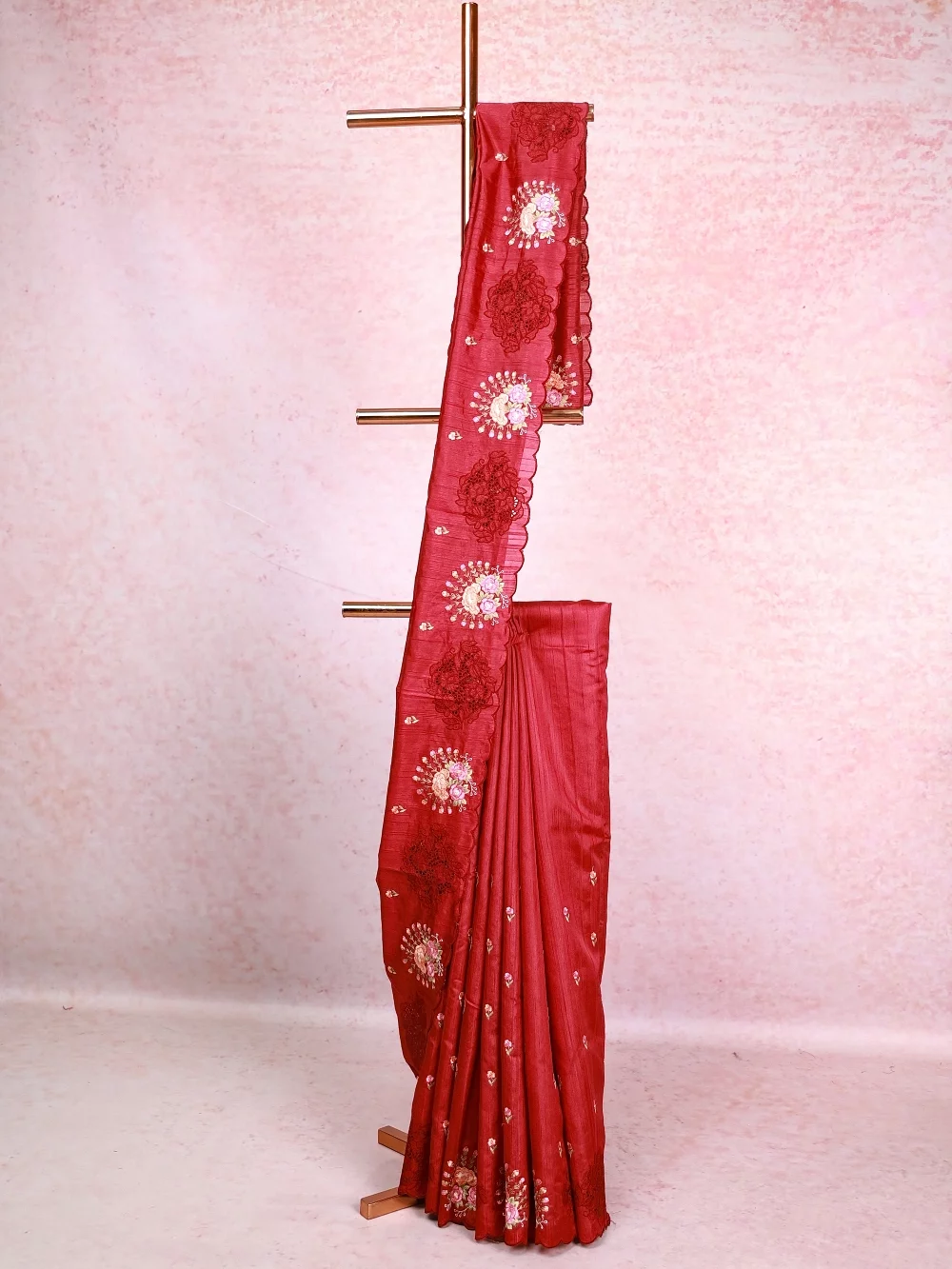 Maroon Semi Tussar Saree