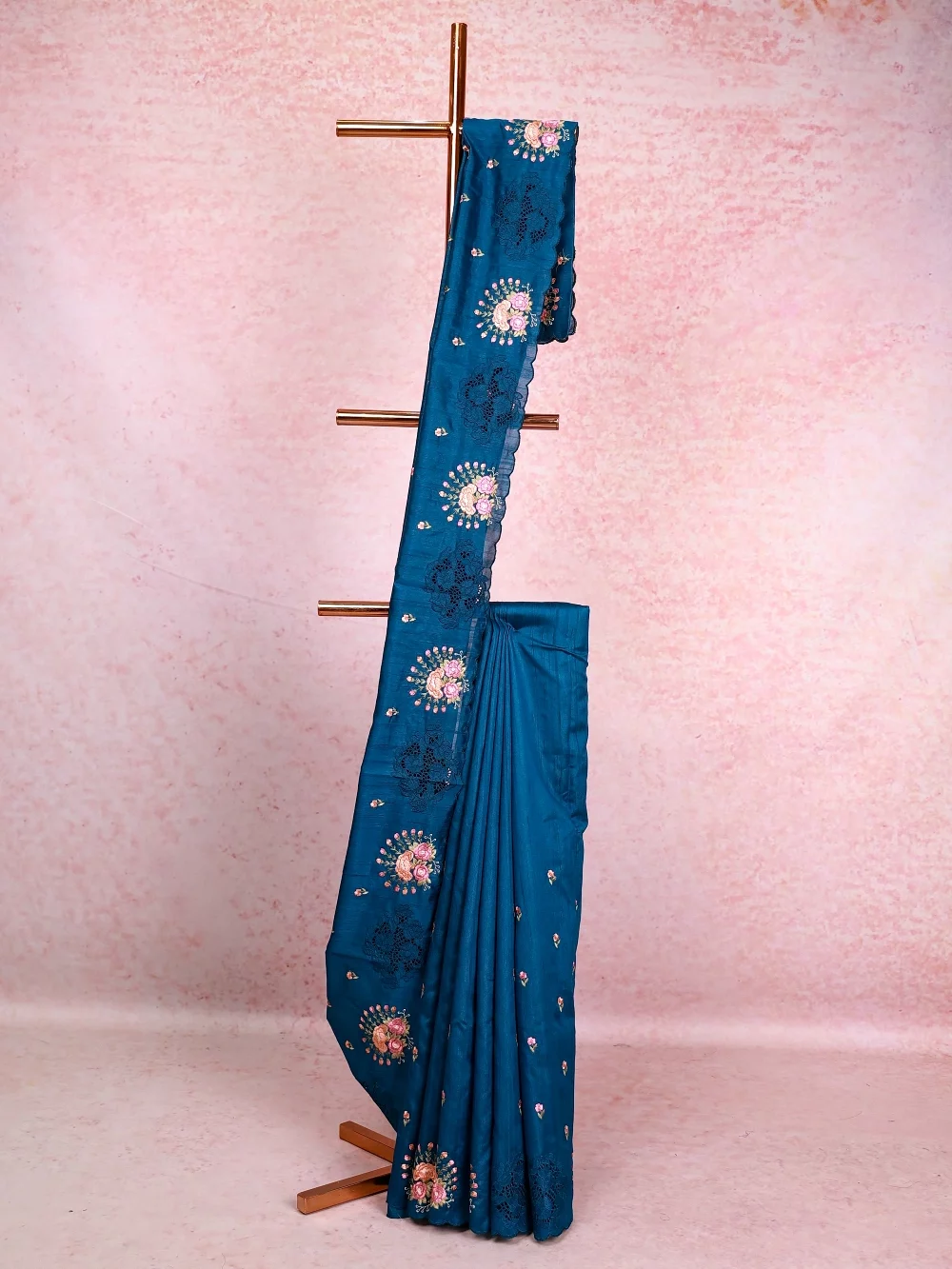 Peacock Blue Semi Tussar Saree
