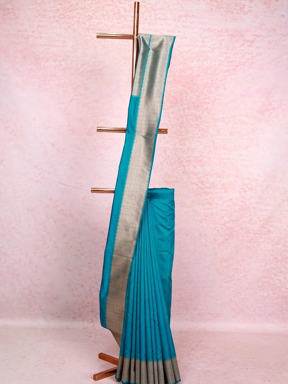 Peacock Blue Semi Jute Saree