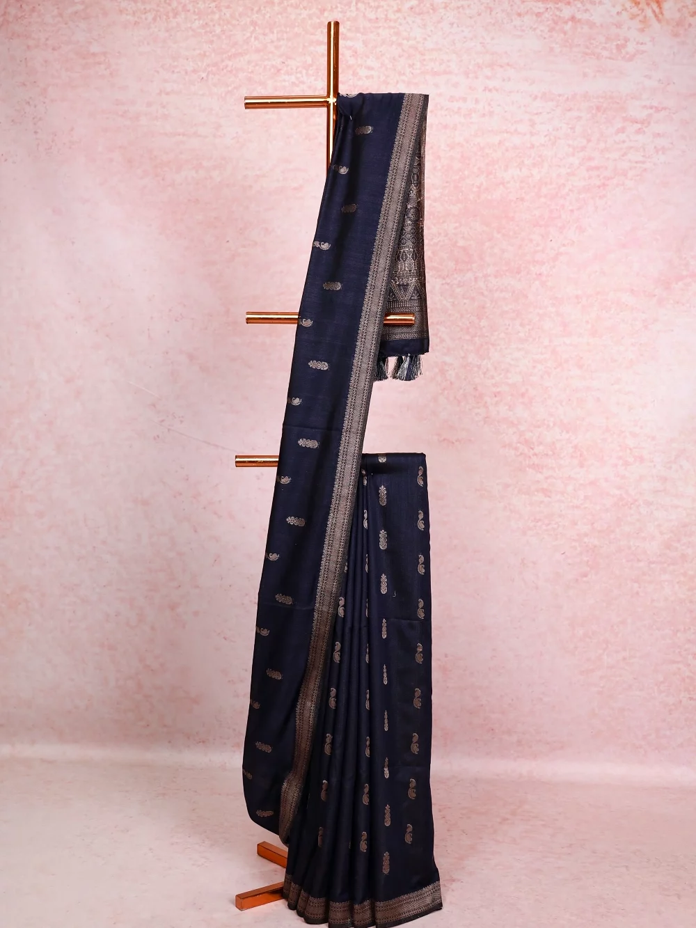 Navy Blue Semi Jute Saree