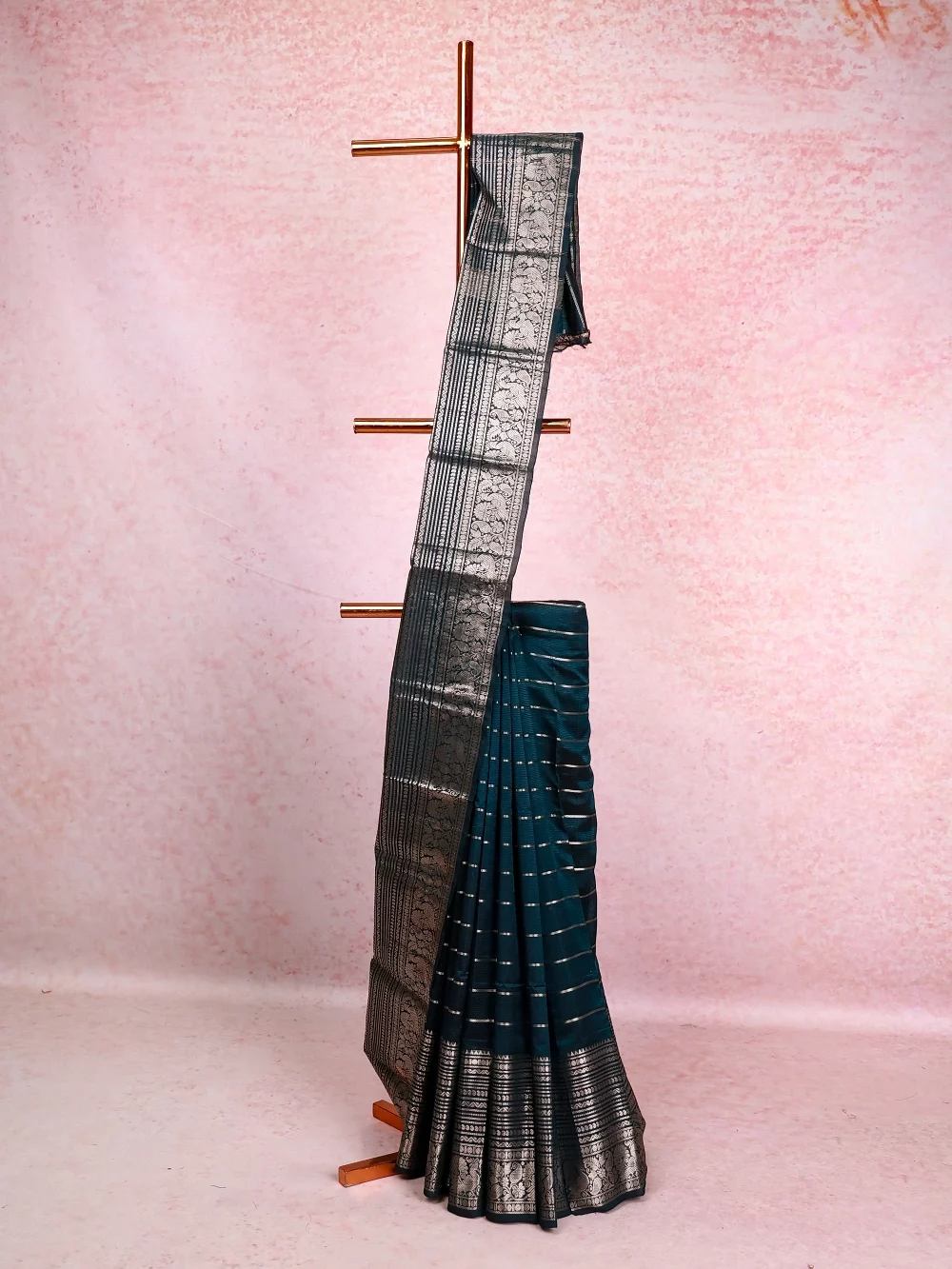 Peacock Blue Semi Tussar Saree