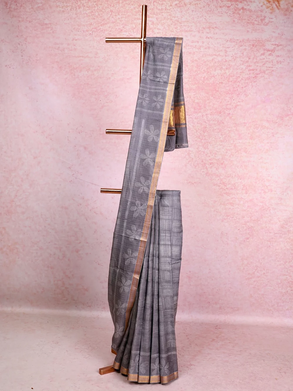 Ash Tussar Silk Saree