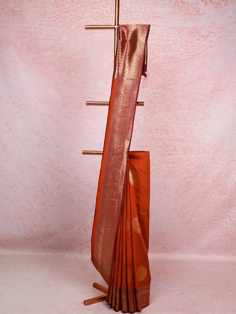 Rust Orange Semi Silk Saree