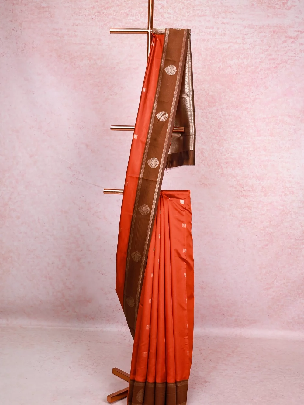 Rust Orange Semi Silk Saree