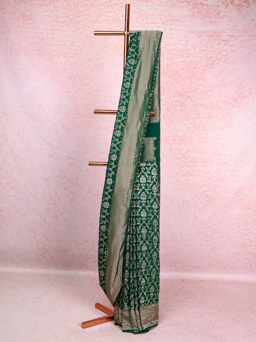 Bottle Green Banarasi Georgette Saree