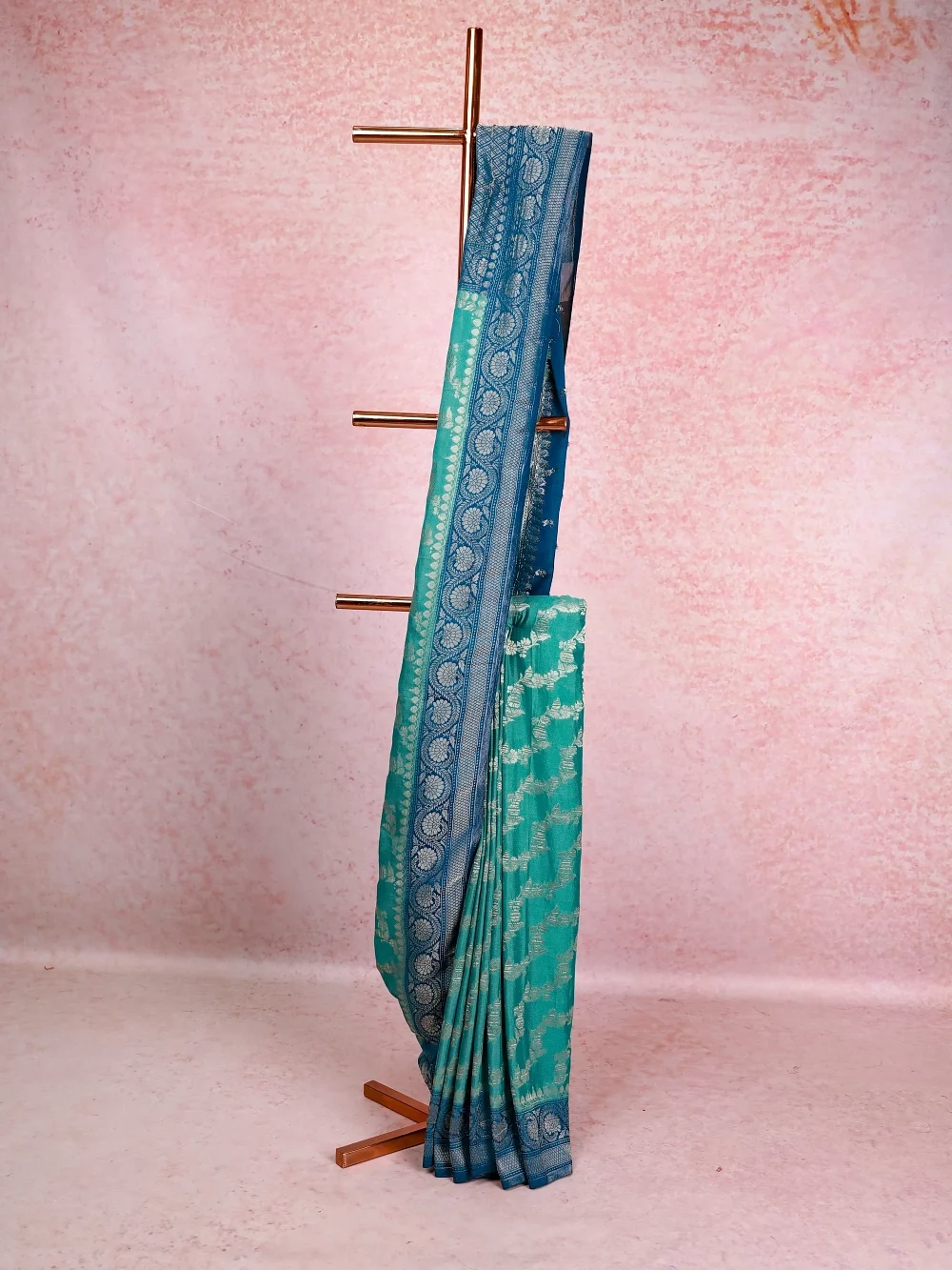 Sea Green Semi Banarasi Saree