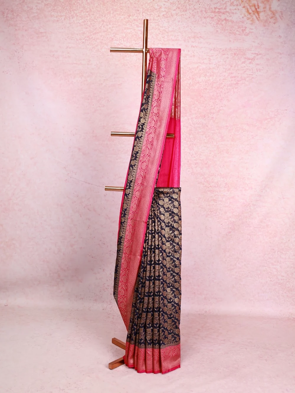 Navy Blue Organza Banarasi Saree