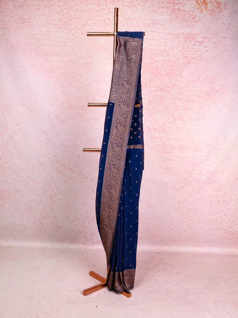 Navy Blue Semi Banarasi Saree