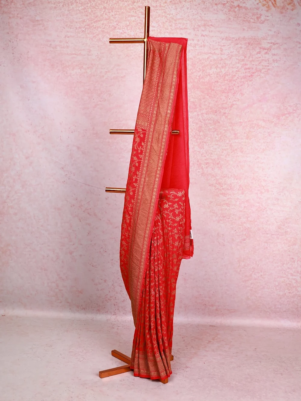 Reddish Pink Semi Banarasi Saree