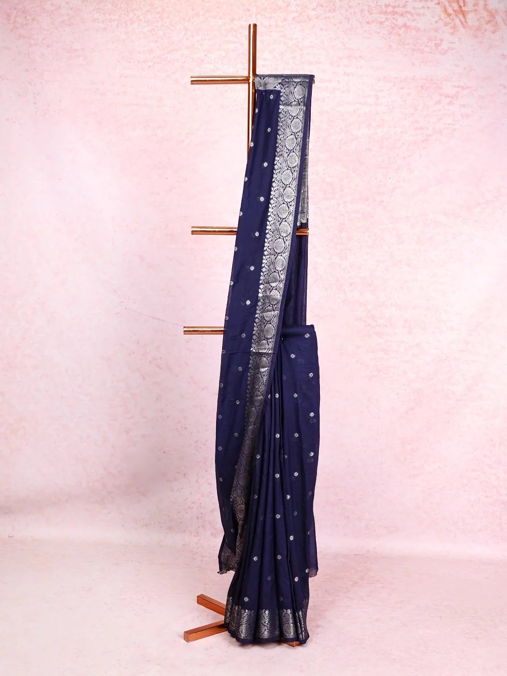 Navy Blue Semi Tussar Saree