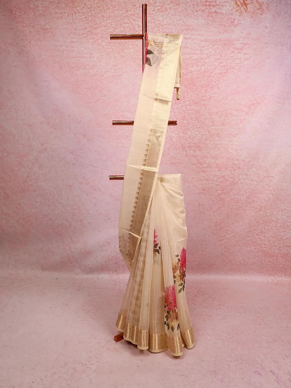 Golden Cream Tissue Kerala Saree