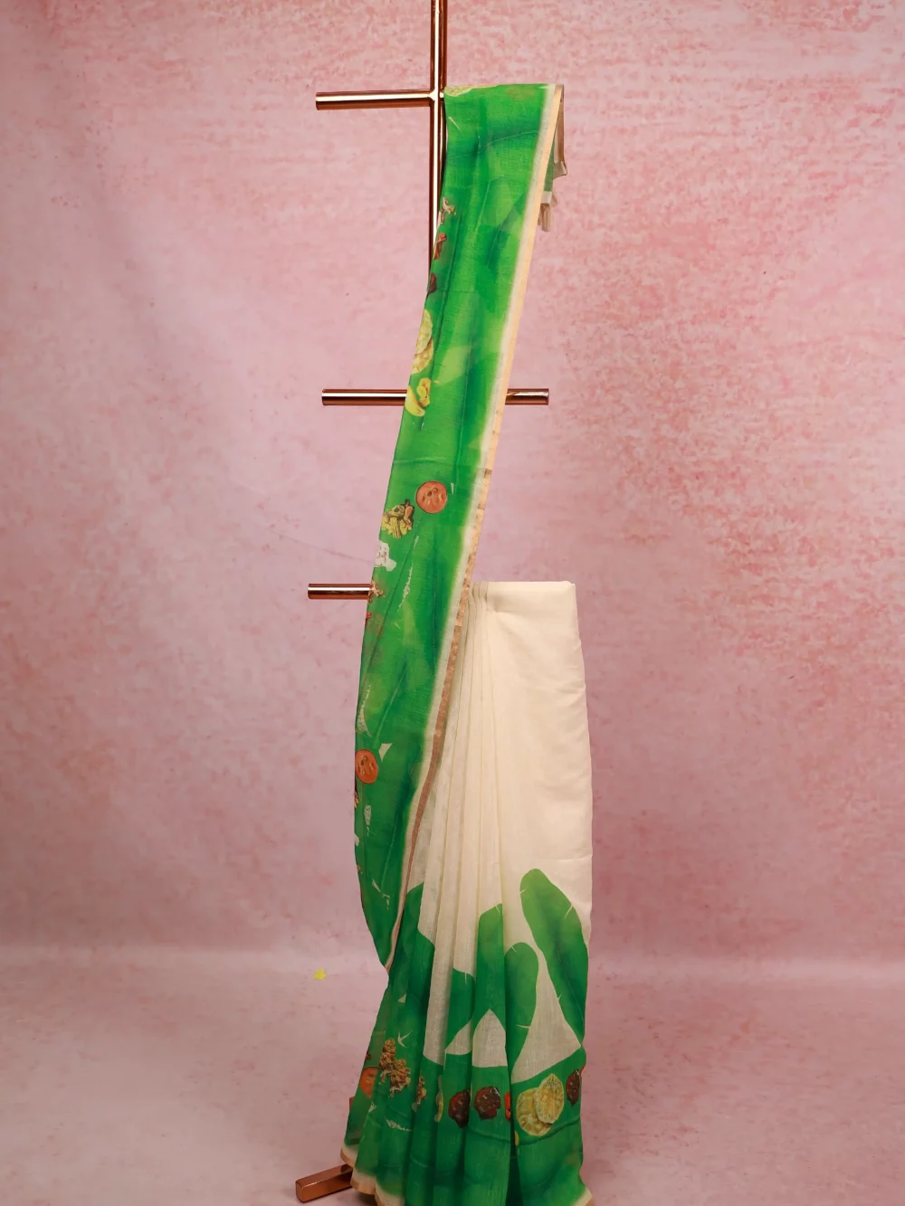 Off White Semi Linen Kerala Saree