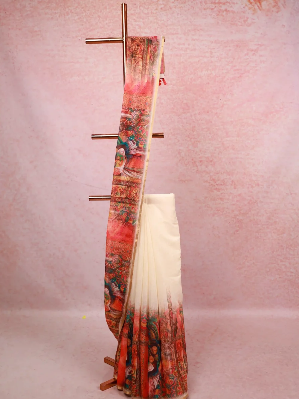 Off White Semi Linen Kerala Saree