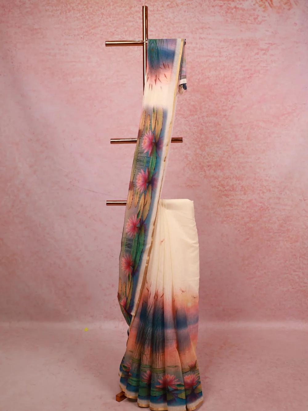 Off White Semi Linen Kerala Saree