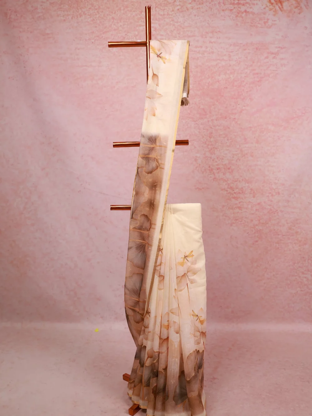 Off White Semi Linen Kerala Saree