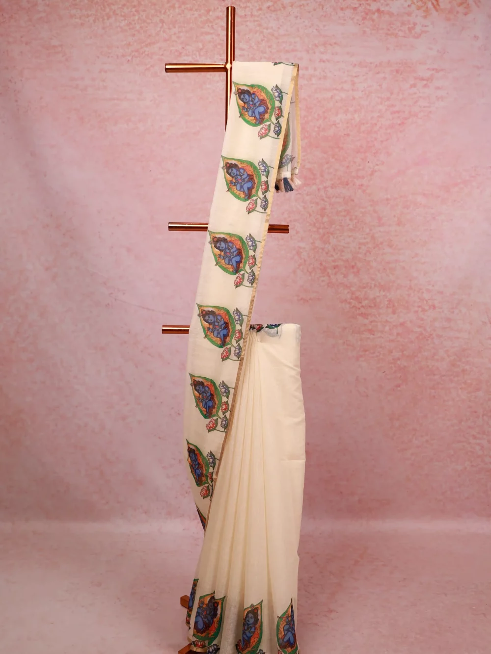 Off White Semi Linen Kerala Saree