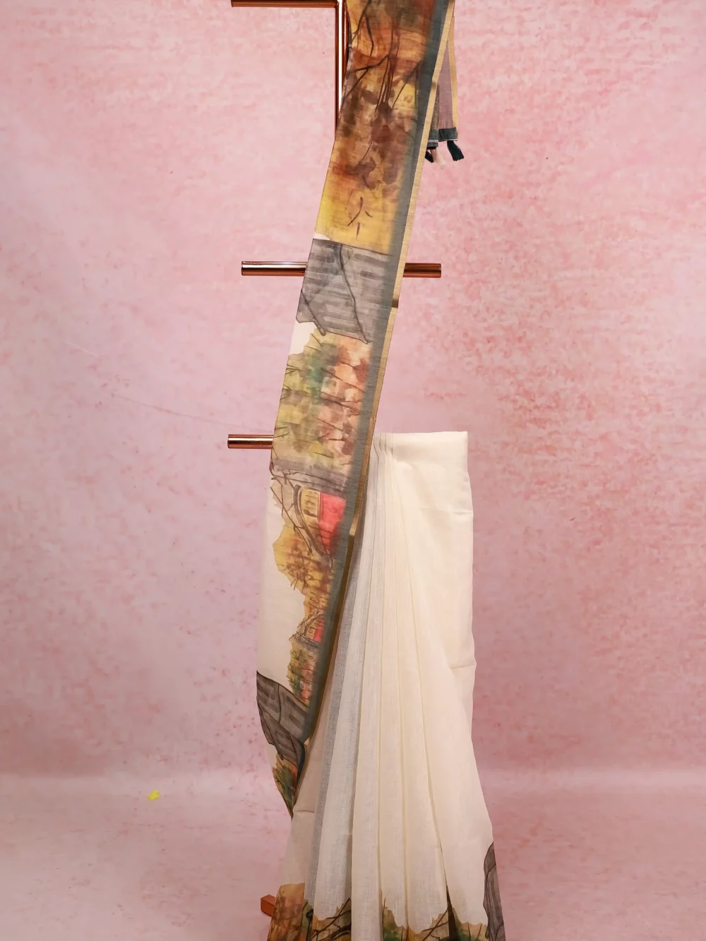 Off White Semi Linen Kerala Saree
