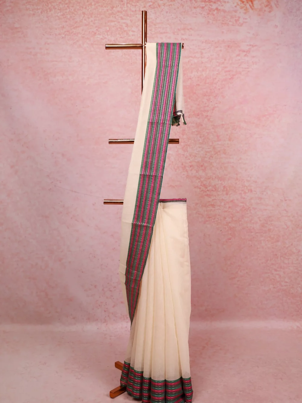 Off White Semi Linen Kerala Saree