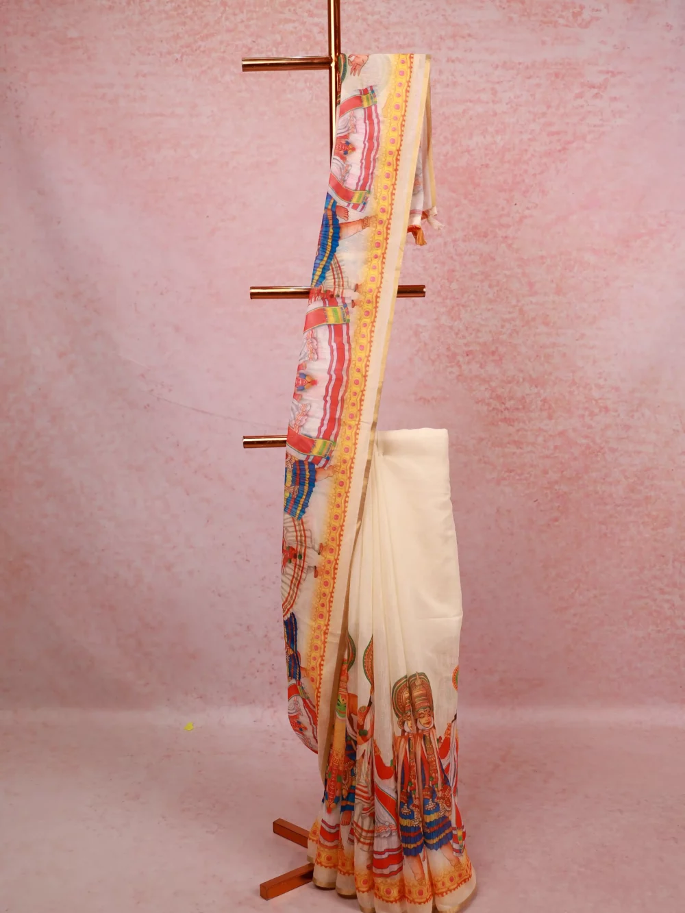 Off White Semi Linen Kerala Saree