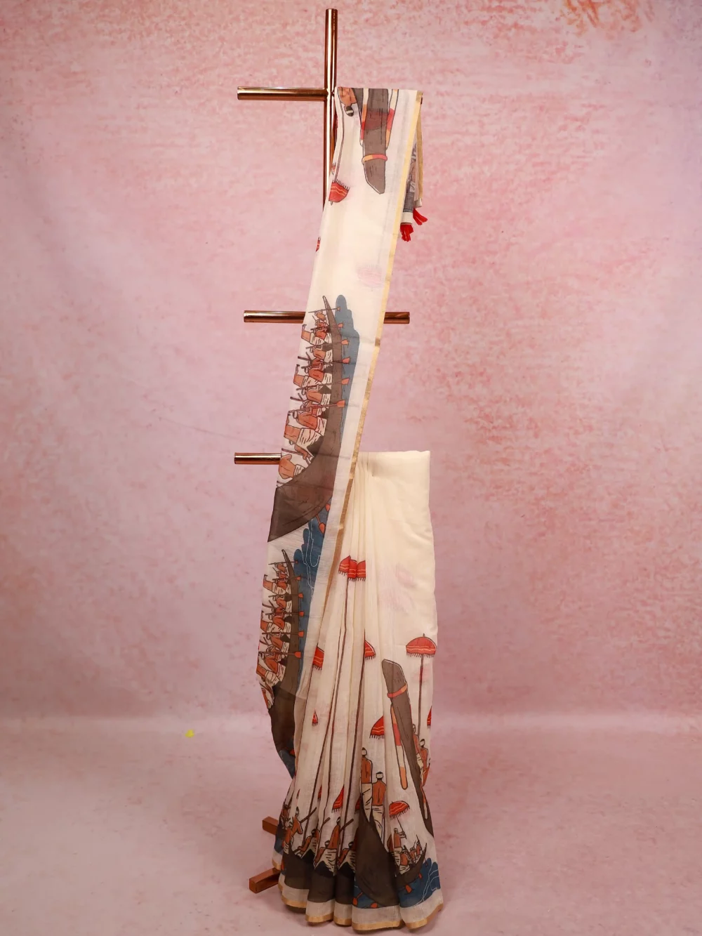 Off White Semi Linen Kerala Saree