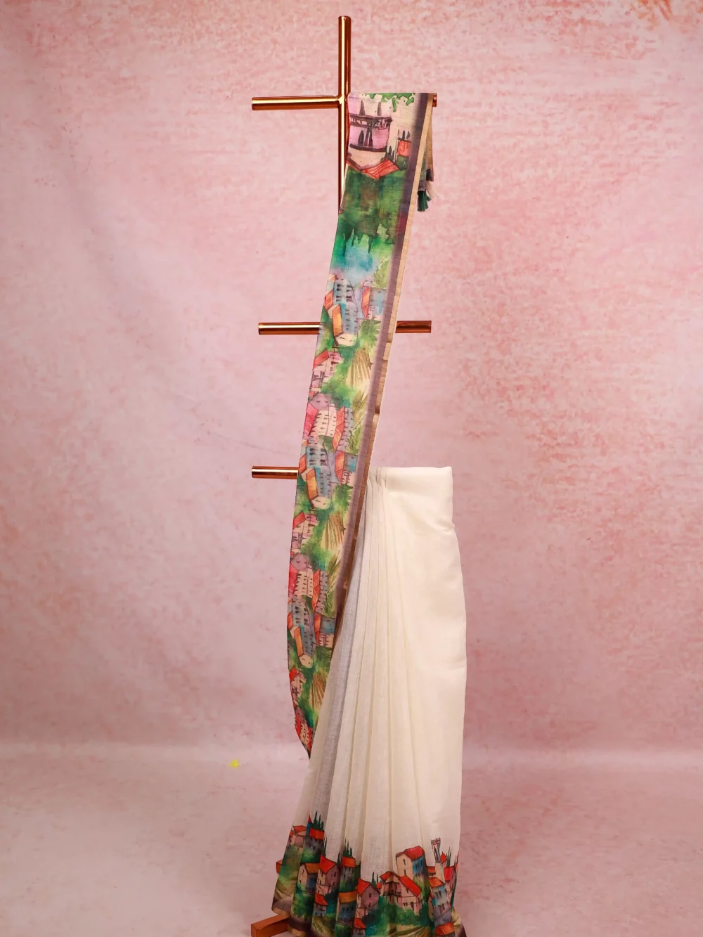 Off White Semi Linen Kerala Saree