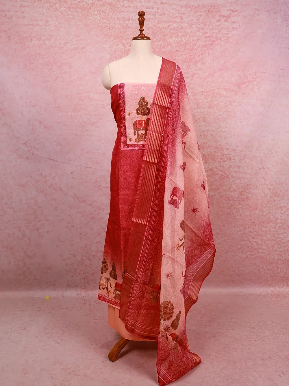 Pink Chanderi Stone Work Unstitched Churidhar Material