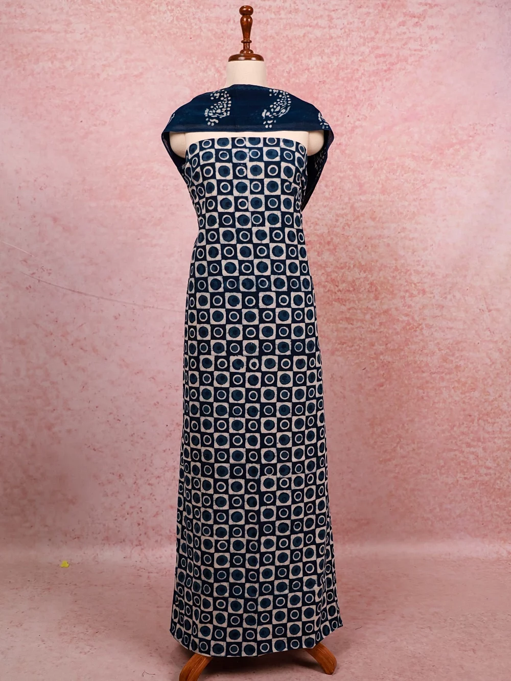 Blue Cotton Print Unstitched Churidhar Material