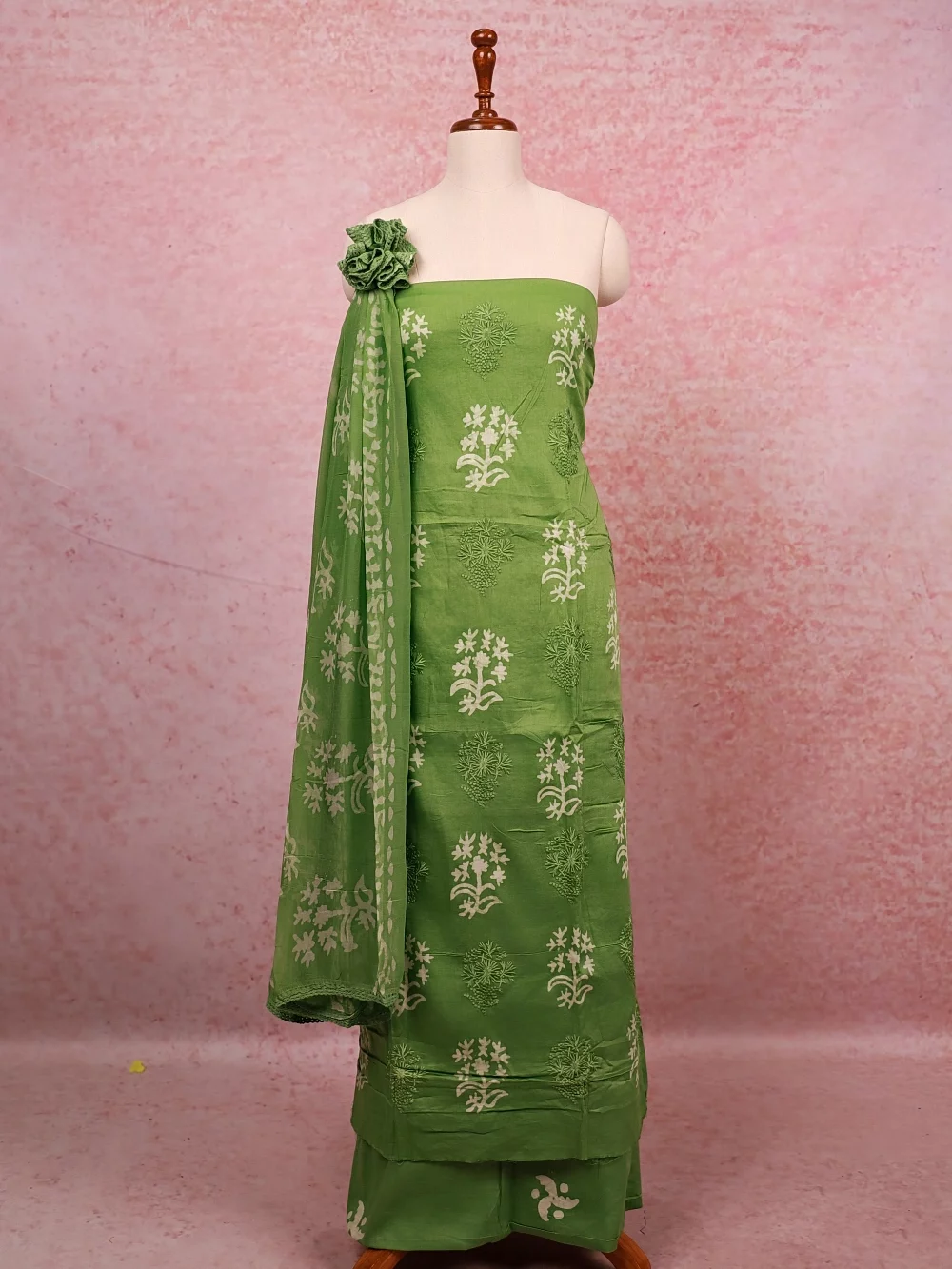 Pista Green Cotton Printed Unstitched Churidhar Material