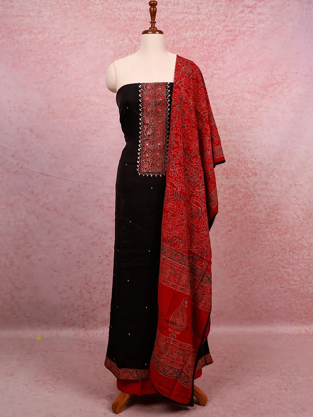 Black Modal Mirror Work Unstitched Churidhar Material