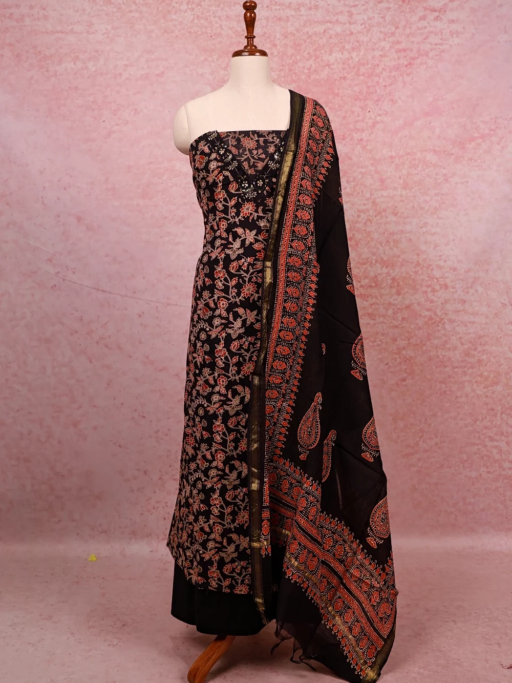 Black Cotton Printed Unstitched Churidhar Material