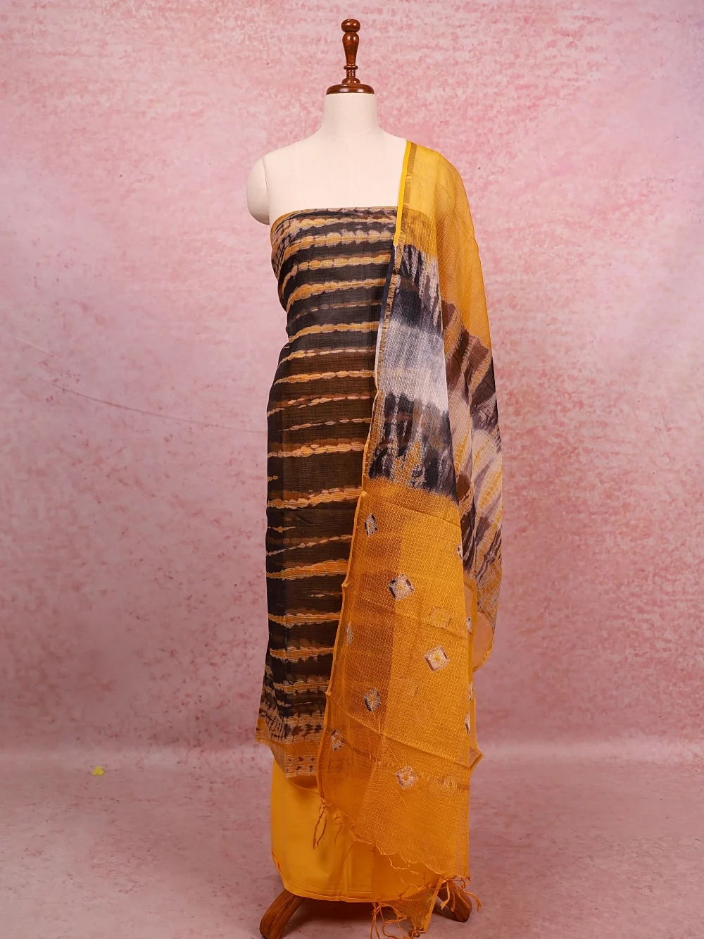 Dark Ash Net Kota Printed Unstitched Churidhar Material