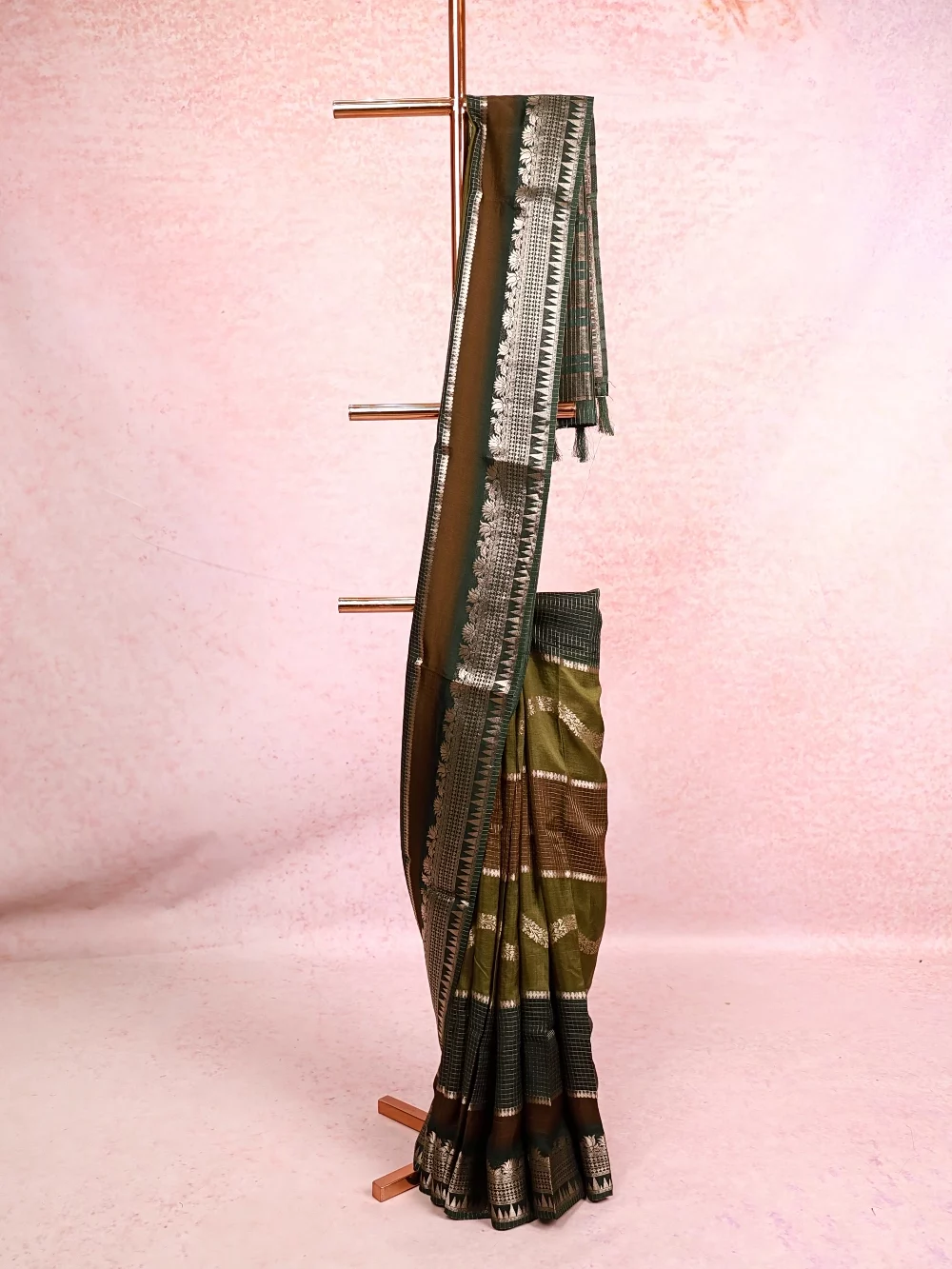 Dark Green And Moss Green Semi Silk Saree