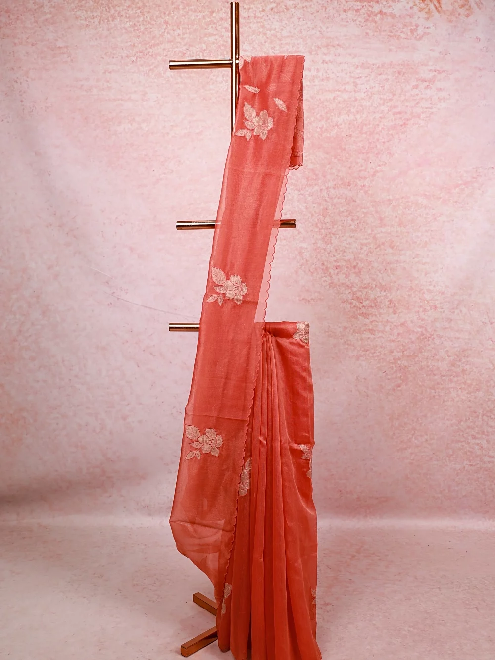 Dark Peach Tissue Organza Saree