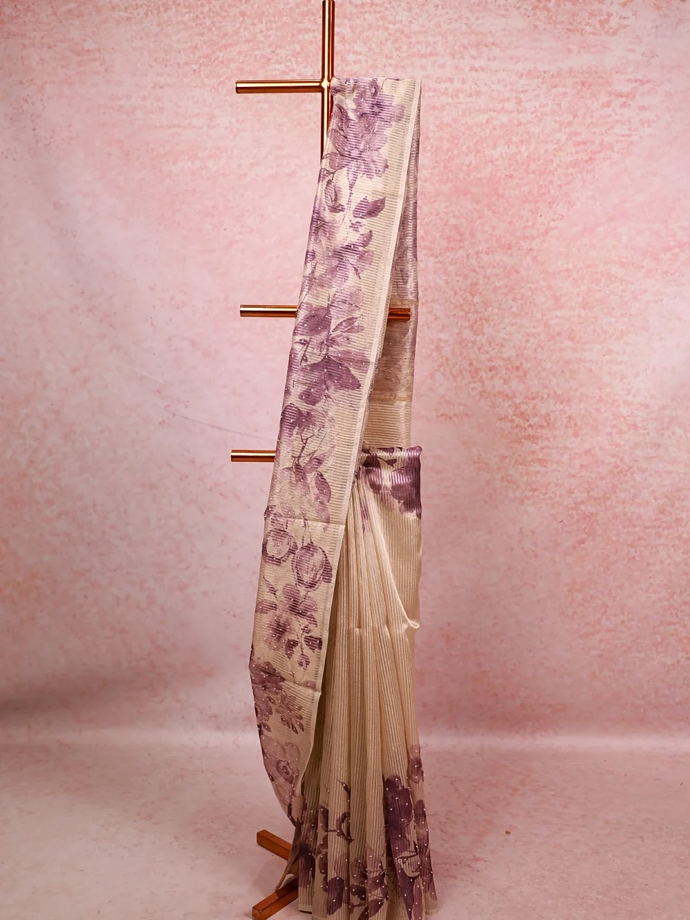 Cream Tissue Organza Saree