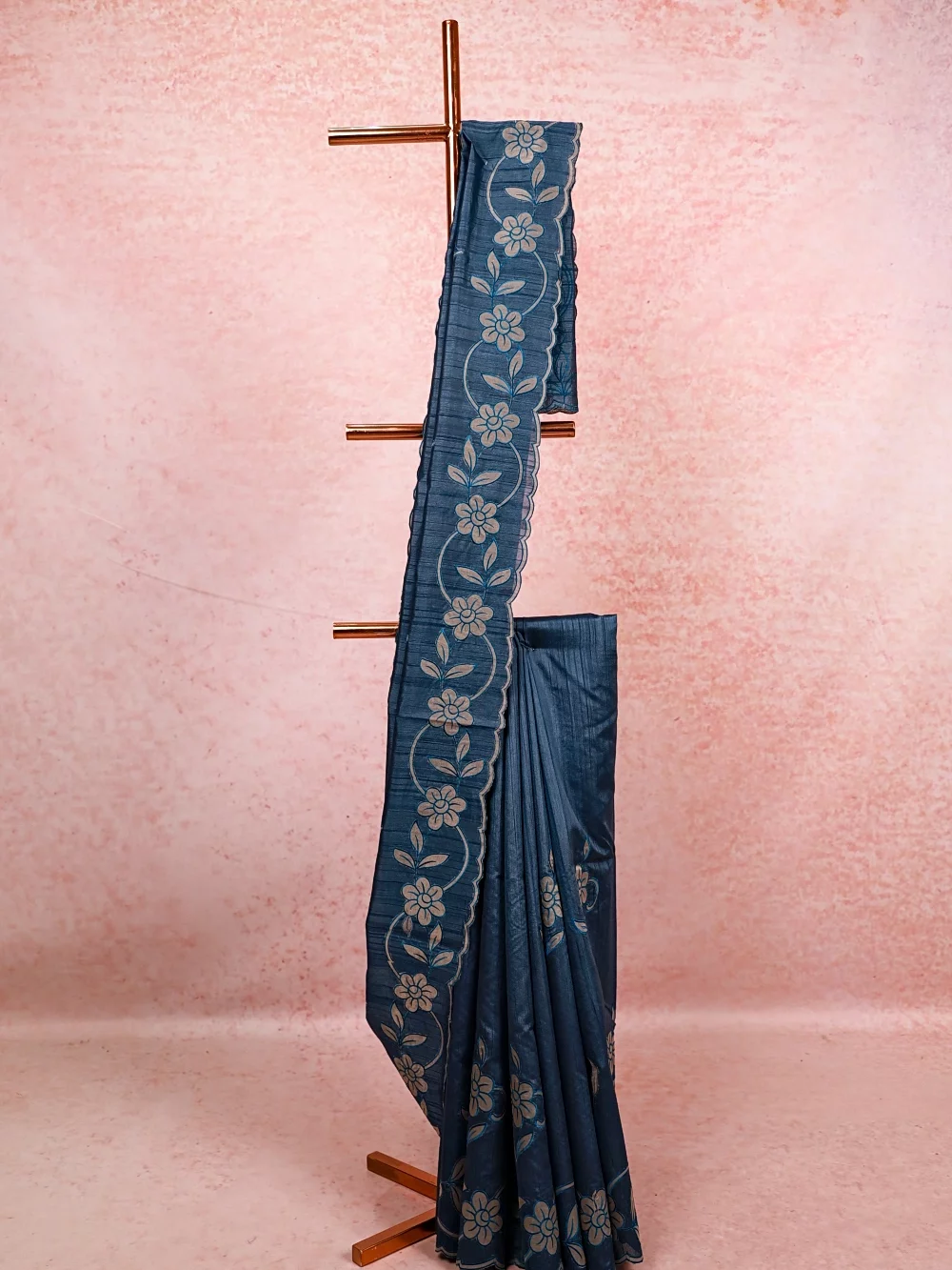 Peacock Blue Semi Silk Saree