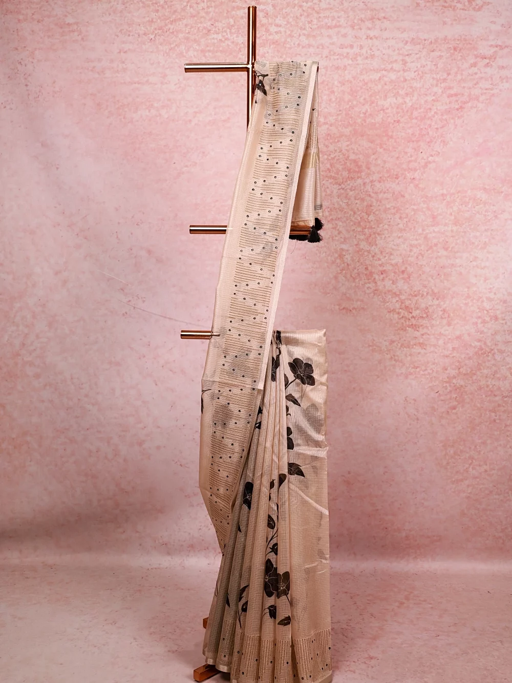 light Gold Linen Kota Saree