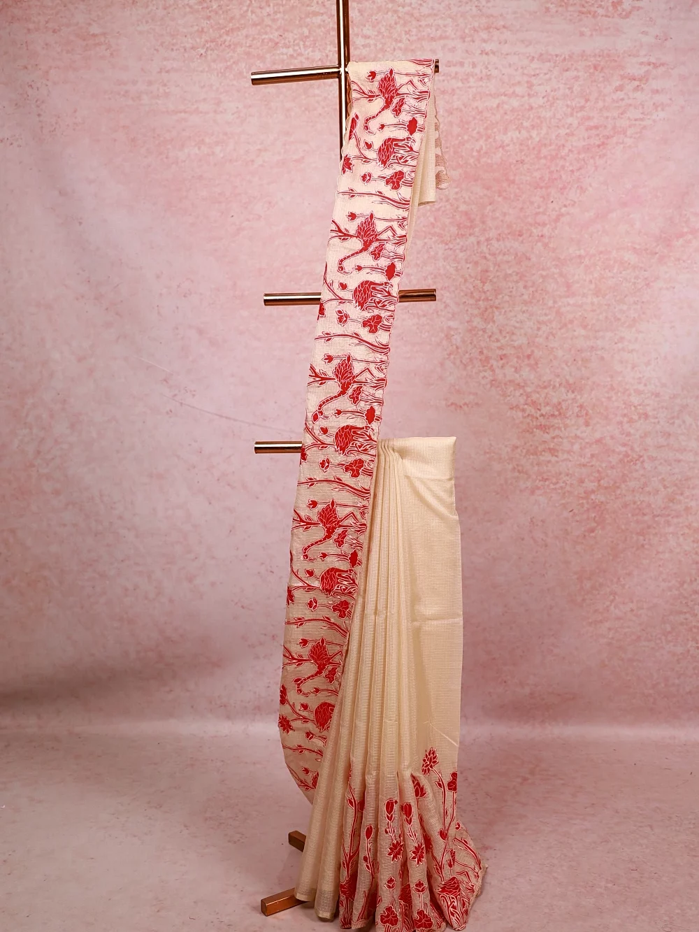 Cream Linen Kota Saree