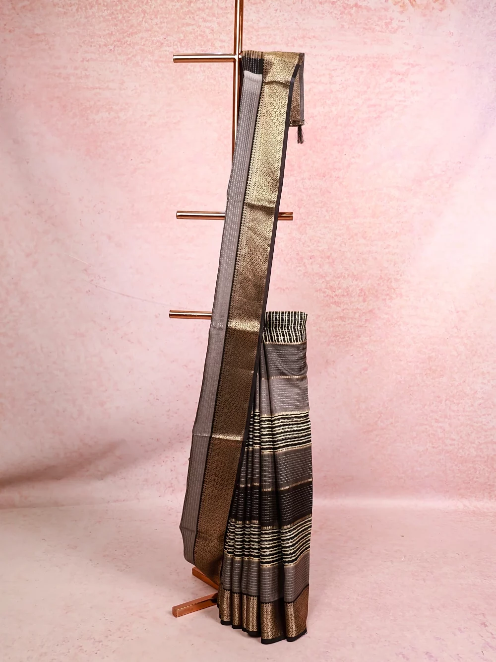 Black And Grey Semi Silk Saree