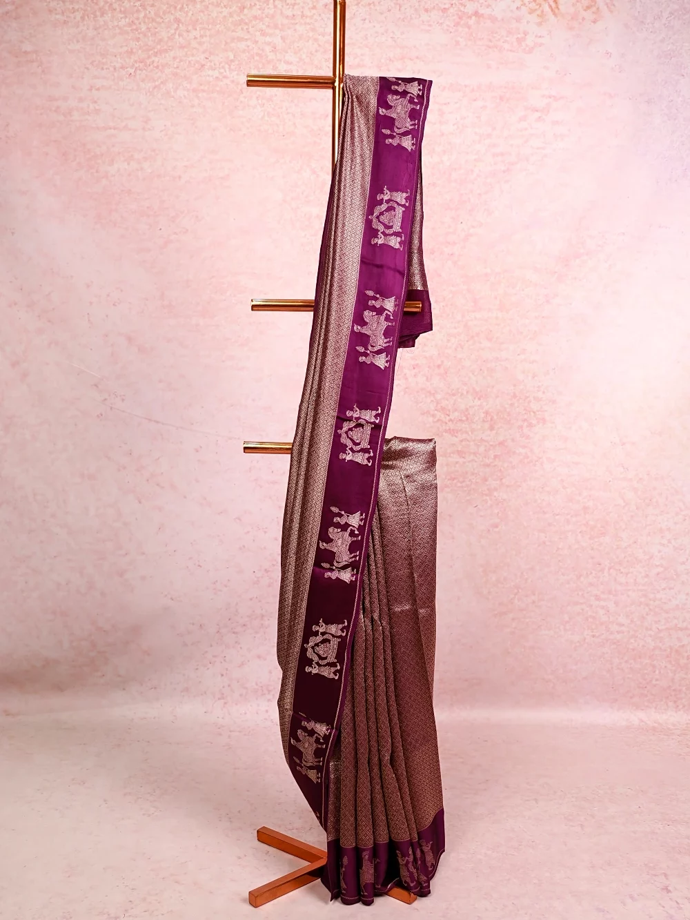 Violet Satin Silk Semi Silk Saree