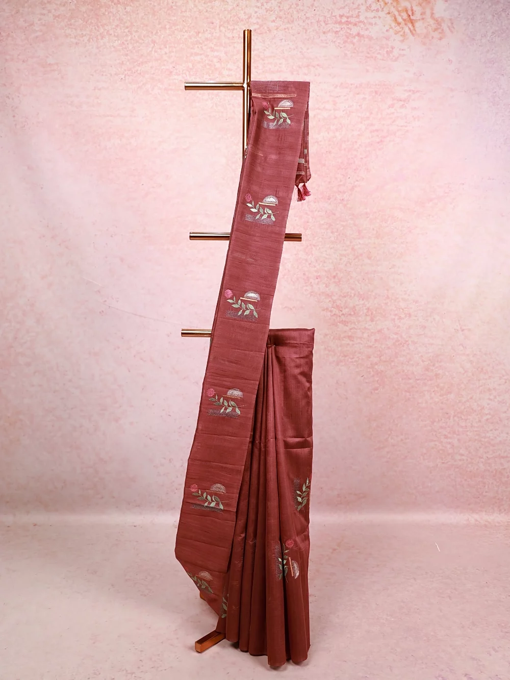 Dark Onion Pink Semi Tussar Saree