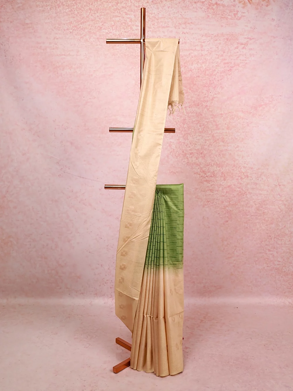 Green And Cream Semi Tussar Saree