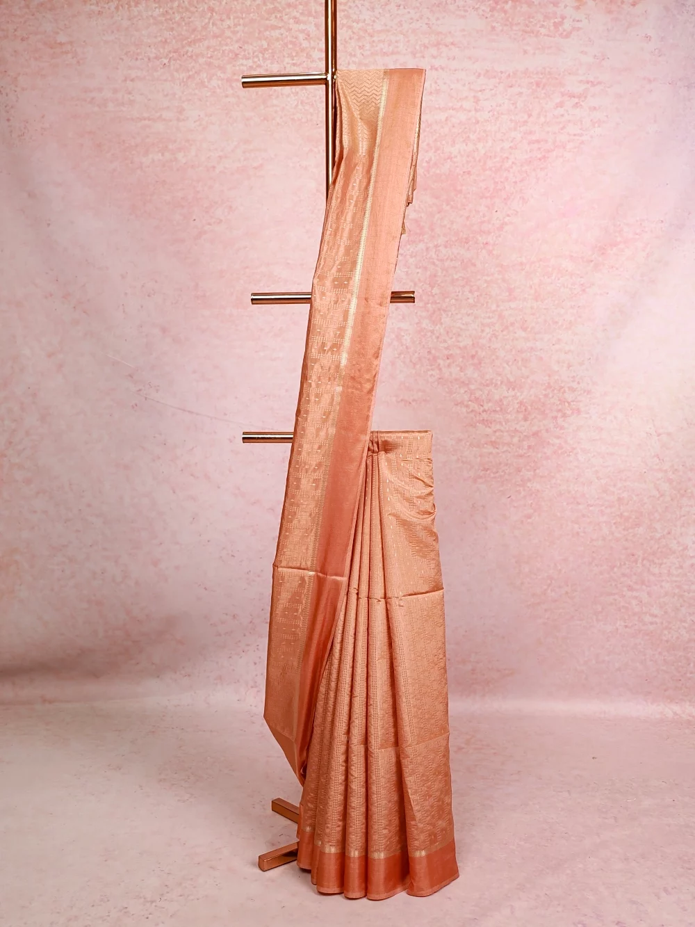 Light Peach Semi Banarasi Saree