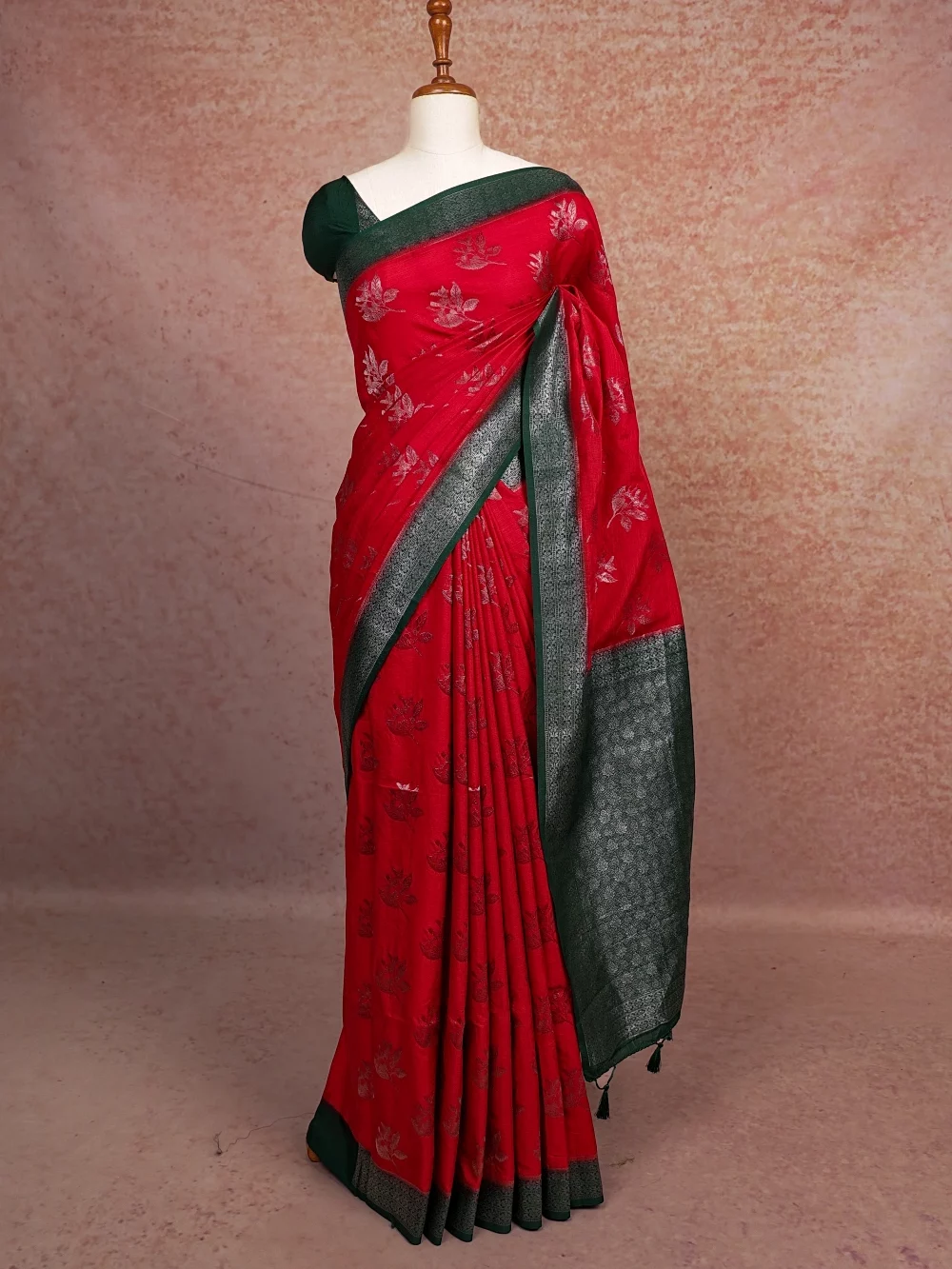 Red Semi Banarasi Saree