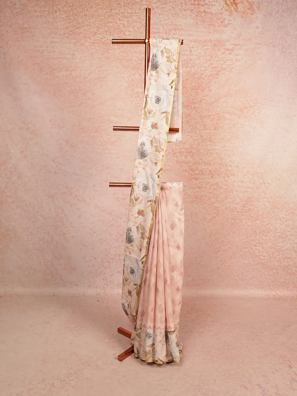 Peach Semi Linen Saree